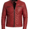 Mens Red Quilted Biker Leather Jacket