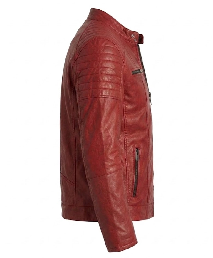 Mens Red Quilted Leather Jacket