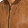Distressed Tan Bomber Leather Jacket for Mens