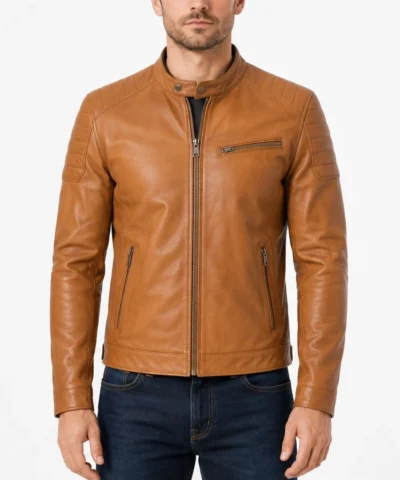 Tan Leather Motorcycle Jacket​ for Mens