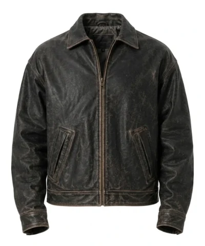 Mens Vintage Distressed Oversized Leather Jacket