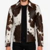 Mens shirt Collar Leather Cowhide Jacket