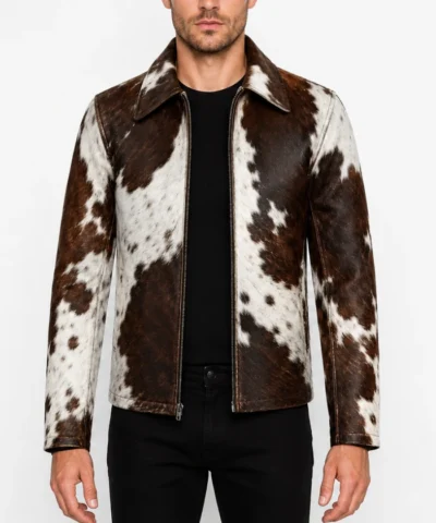 Mens shirt Collar Leather Cowhide Jacket