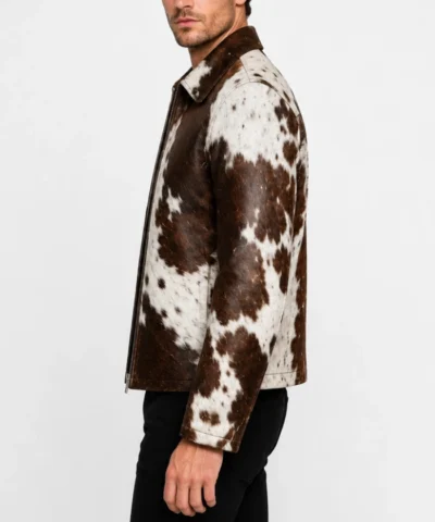 shirt Collar Cowhide Leather Jacket For Mens