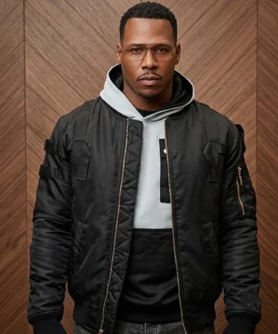 Michael Bolwaire All The Queens Men S05 Doc Black & Gold Zip Bomber Jacket