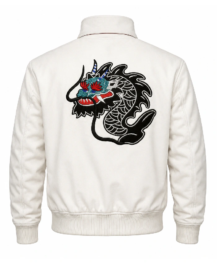 Michael Peters Beat It Dragon White Wool Jacket