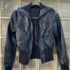 Miley Cyrus Max Azria Cropped Black Leather Jacket