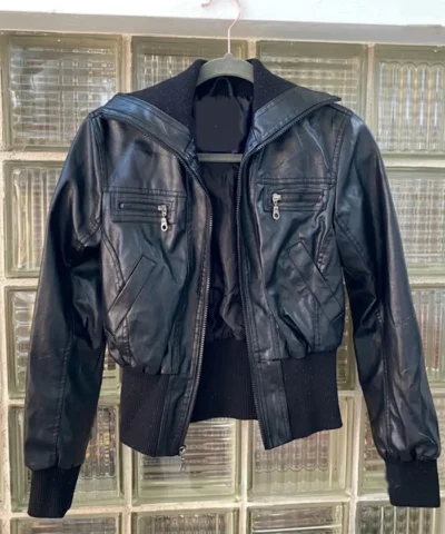 Miley Cyrus Max Azria Cropped Black Leather Jacket