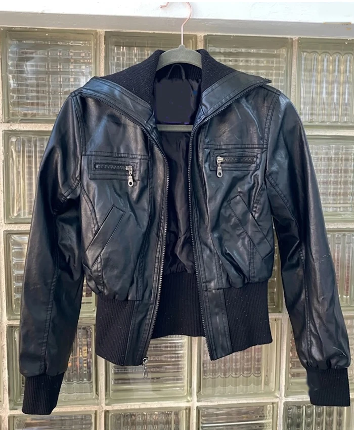 Miley Cyrus Max Azria Cropped Black Leather Jacket