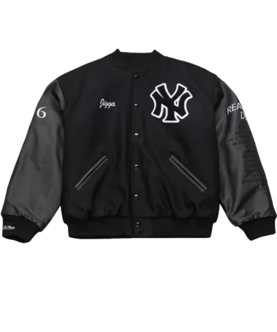 Mitchell And Ness Reasonable Doubt Jay Z30 x NY Yankees Black Full Snap Varsity Jacket For Sale
