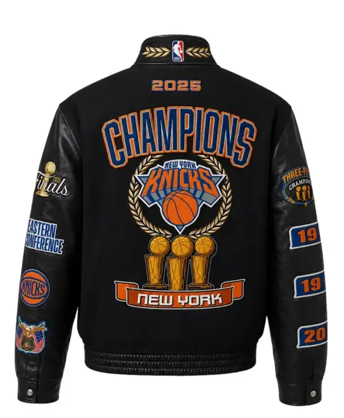 NY Knicks 2026 Champions Black Varsity Jacket Back
