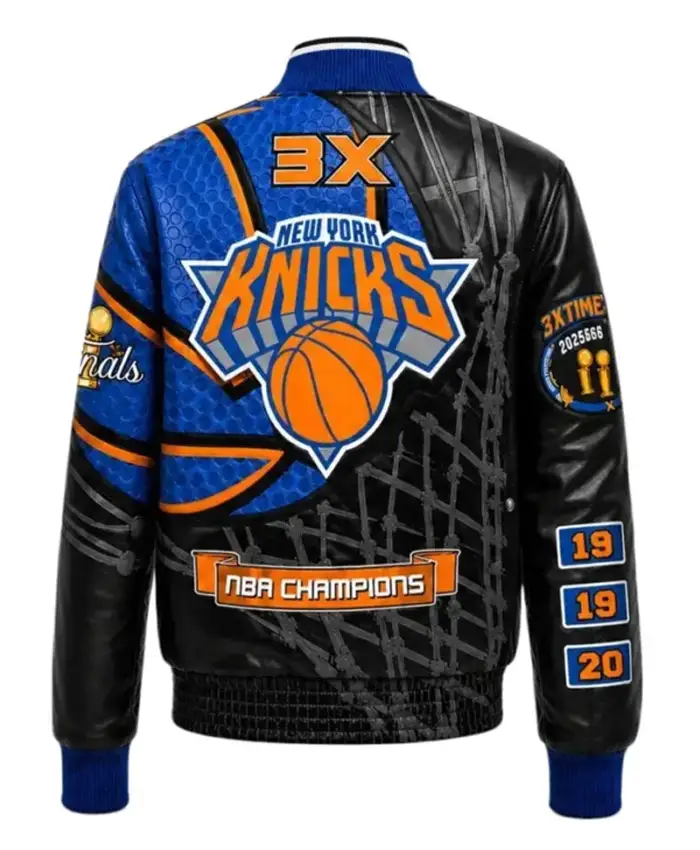 NY Knicks 2026 NBA Champions Leather Jacket Back