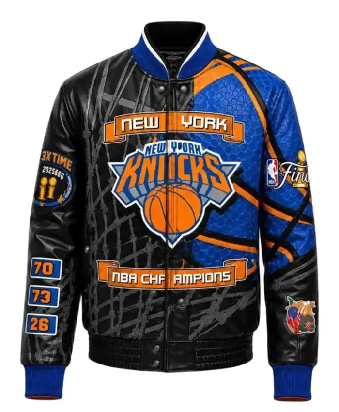 NY Knicks 2026 NBA Champions Leather Jacket Front