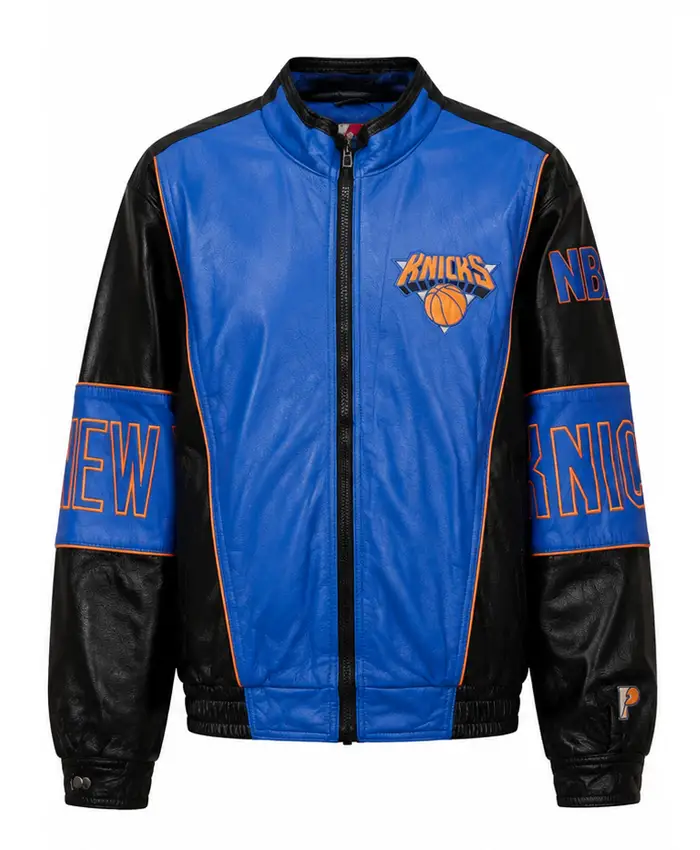 NY Knicks Timothee Chalamet Leather Jacket Front