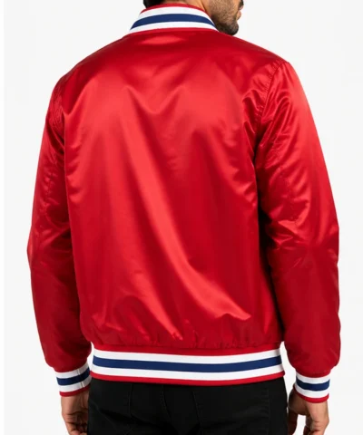 New England Patriots Captain Red Varsity Satin Jacket Back