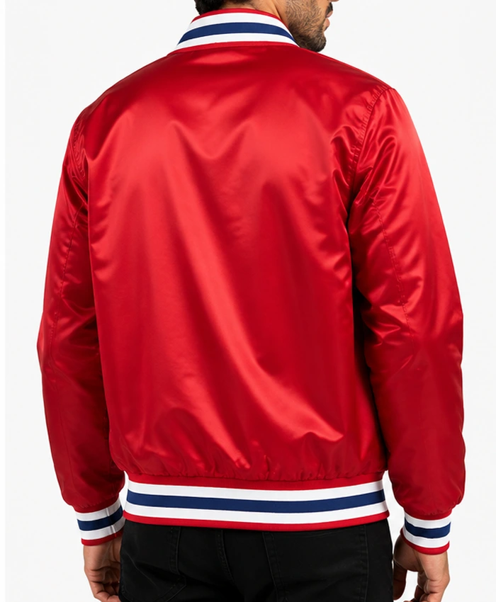 New England Patriots Captain Red Varsity Satin Jacket Back
