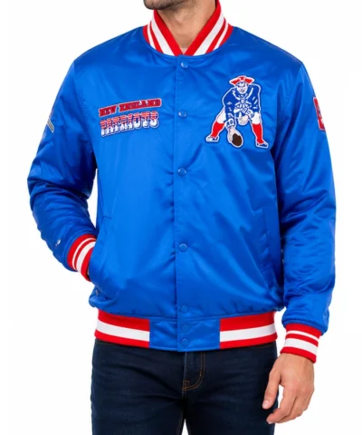 New England Patriots Retro Classic Rib Jacket Front View