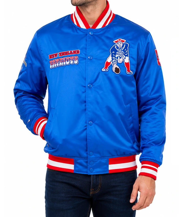 New England Patriots Retro Classic Rib Jacket Front View