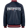 New England Patriots Snap Tab Varsity Navy Leather Black Jacket