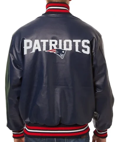 New England Patriots Varsity Navy Leather Jacket Back