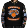 New York Knicks 2026 Champions Black Wool and Leather Varsity Jacket Front