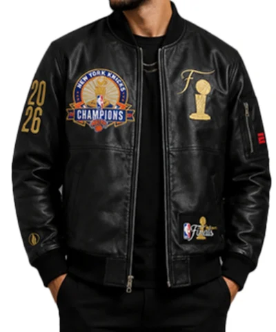 New York Knicks 2026 Champions Leather Jacket Front