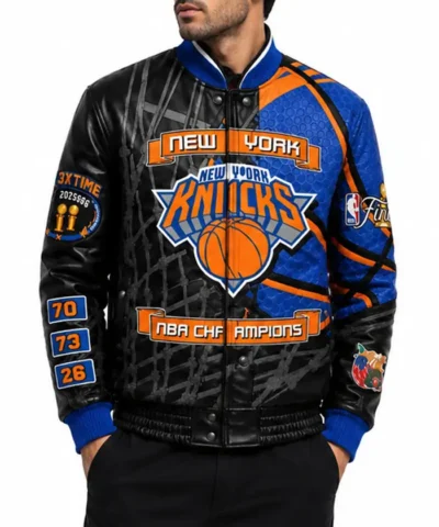New York Knicks 2026 NBA Champions Vegan Leather Jacket Front