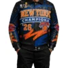 New York Knicks 2026 NBA Finals Champions Swarovski Leather Jacket Front