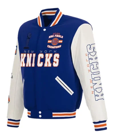 New York Knicks JH Design 2026 NBA Finals Champions Reversible Varsity Jacket Front