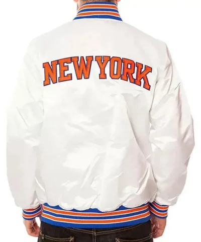 New York Knicks White Satin Jacket Back