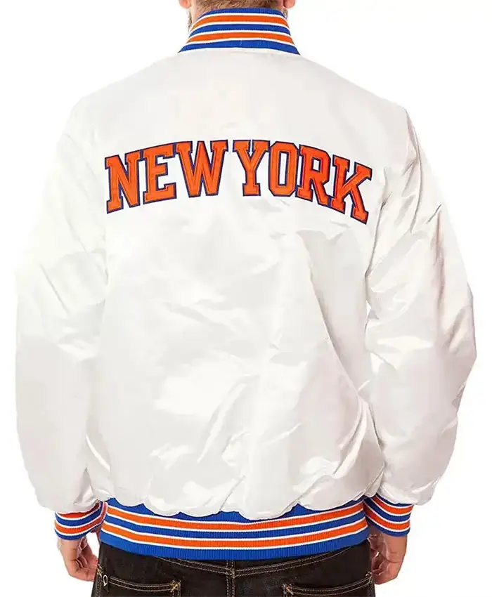 New York Knicks White Satin Jacket Back