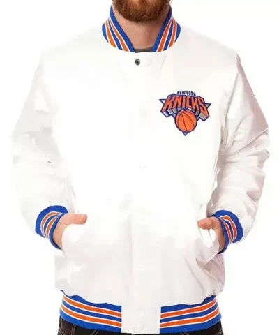 New York Knicks White Satin Jacket Front