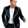 Nick Jonas Film Power Ballad Danny Wilson Blue Velvet Biker Jacket
