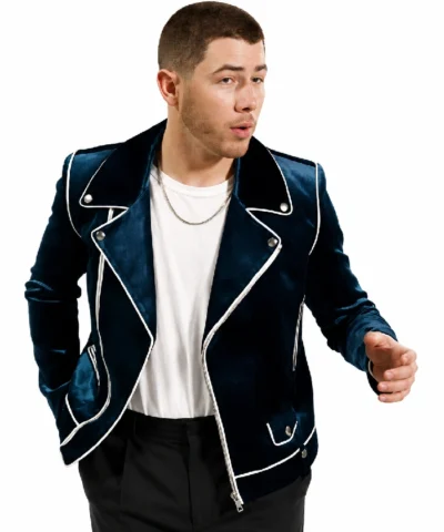 Nick Jonas Film Power Ballad Danny Wilson Blue Velvet Biker Jacket