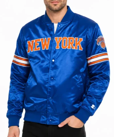 Ny Knicks Striped Royal Blue Jacket Front