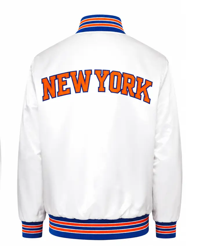 Ny Knicks White Satin Jacket Back