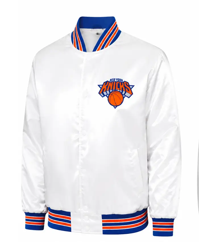 Ny Knicks White Satin Jacket Front