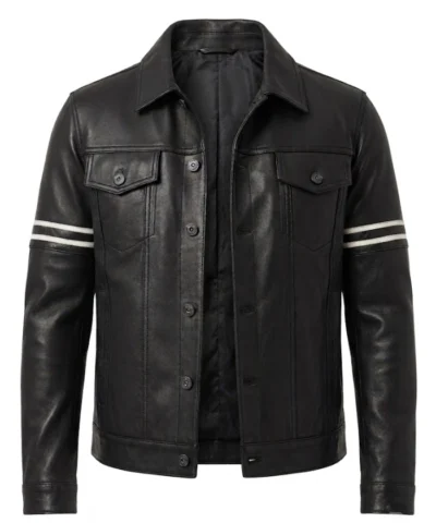 Orvyn Black Leather Trucker Jacket