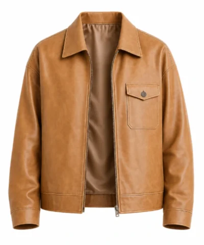 Oversized Womens Drop Shoulders Tan Leather Jacket