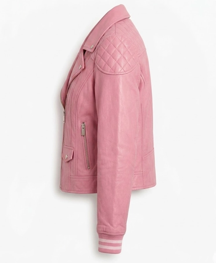 Pink Biker Style Leather Jacket