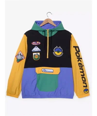 Pokemon Embroidered Patches Color Block Windbreaker Hooded Jacket