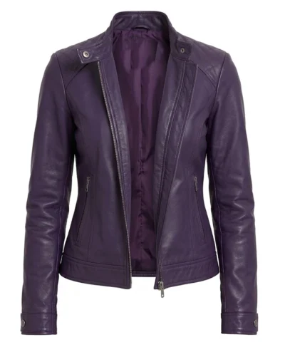 Purple Cafe Racer Leather Jacket