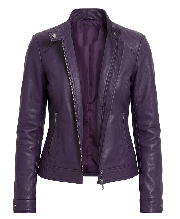 Purple Cafe Racer Leather Jacket