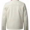 Quilted White Leather Moto Racer Jacket for Mens Back