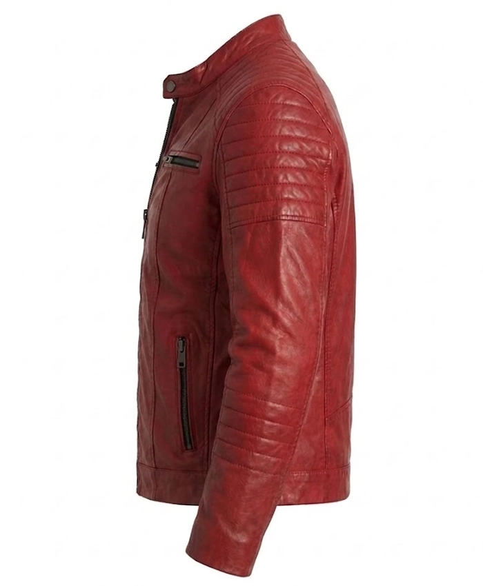 Red Quilted Biker Leather Jacket