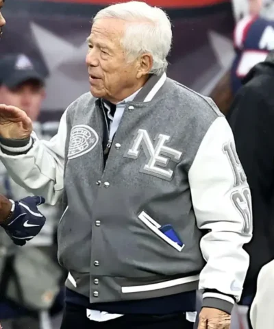 Robert Kraft Patriots Varsity Jacket Closeup