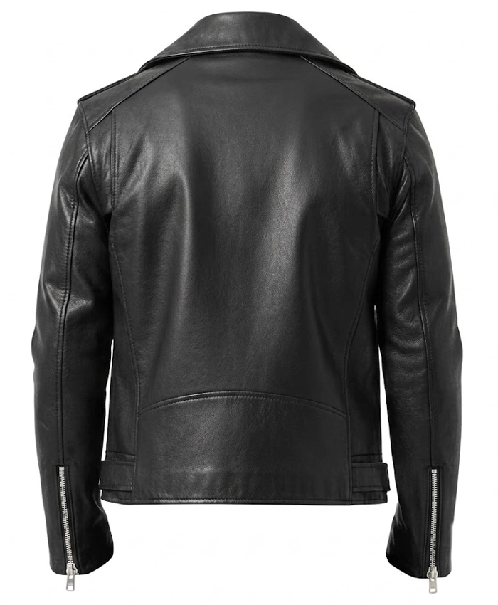 Rustline Black Leather Biker Jacket For Sale