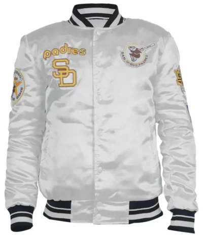 San Diego Padres White Full Snap Satin Letterman Jacket