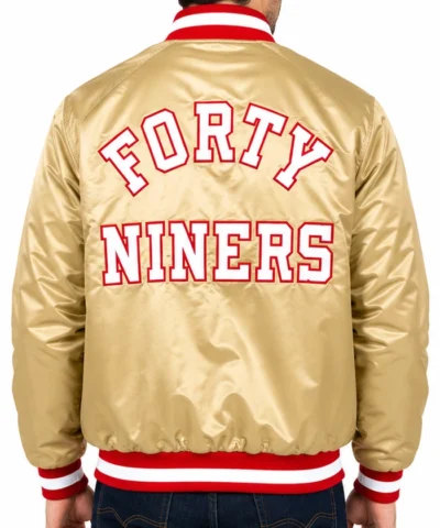 San Francisco 49ers Golden Satin Starter Varsity Jacket Back View