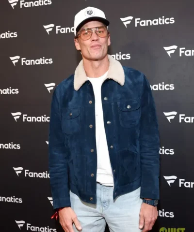 San Francisco Super Bowl Party Tom Brady Suede Shearling Trucker Jacket
